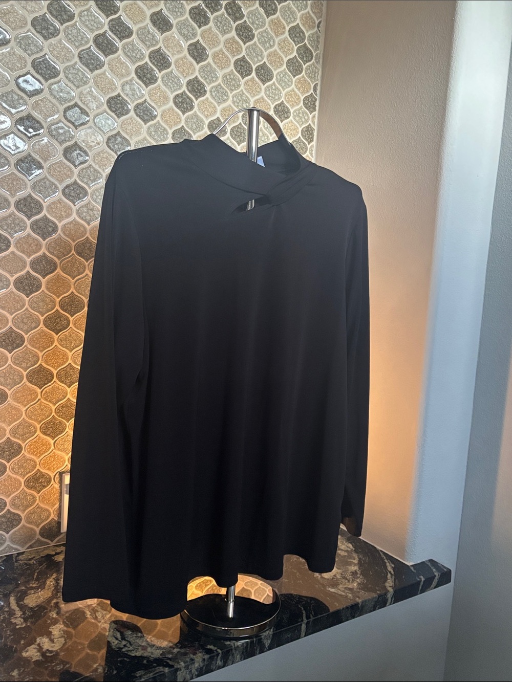 Susan Graver Black Long-Sleeve Twist-Neck Tunic